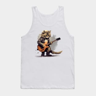 Maine Coon Cat Playing Guitar Tank Top